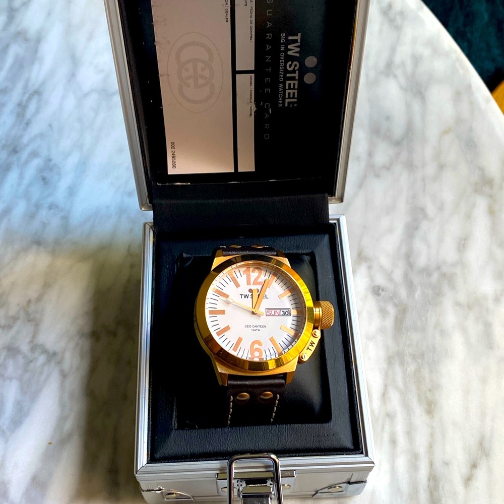 TW Steel Rose Gold Watch (brown leather straps)